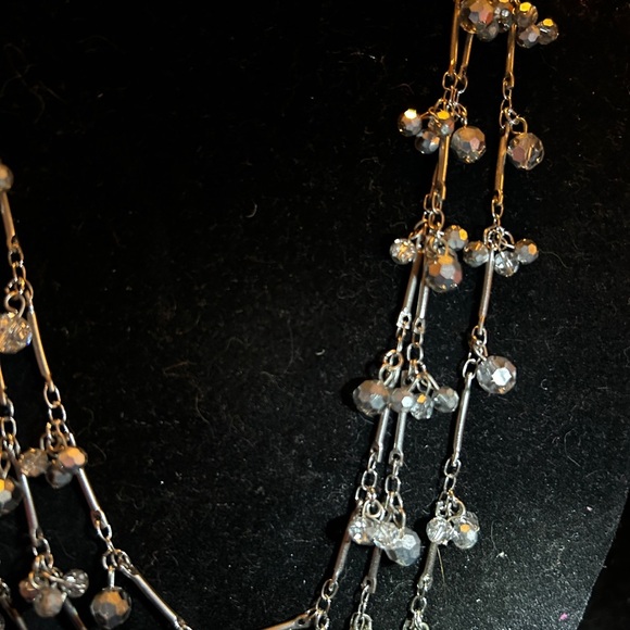 Blingy Talbots Silver Layered Necklace w/Clear Accents, Vintage! - Picture 3 of 5